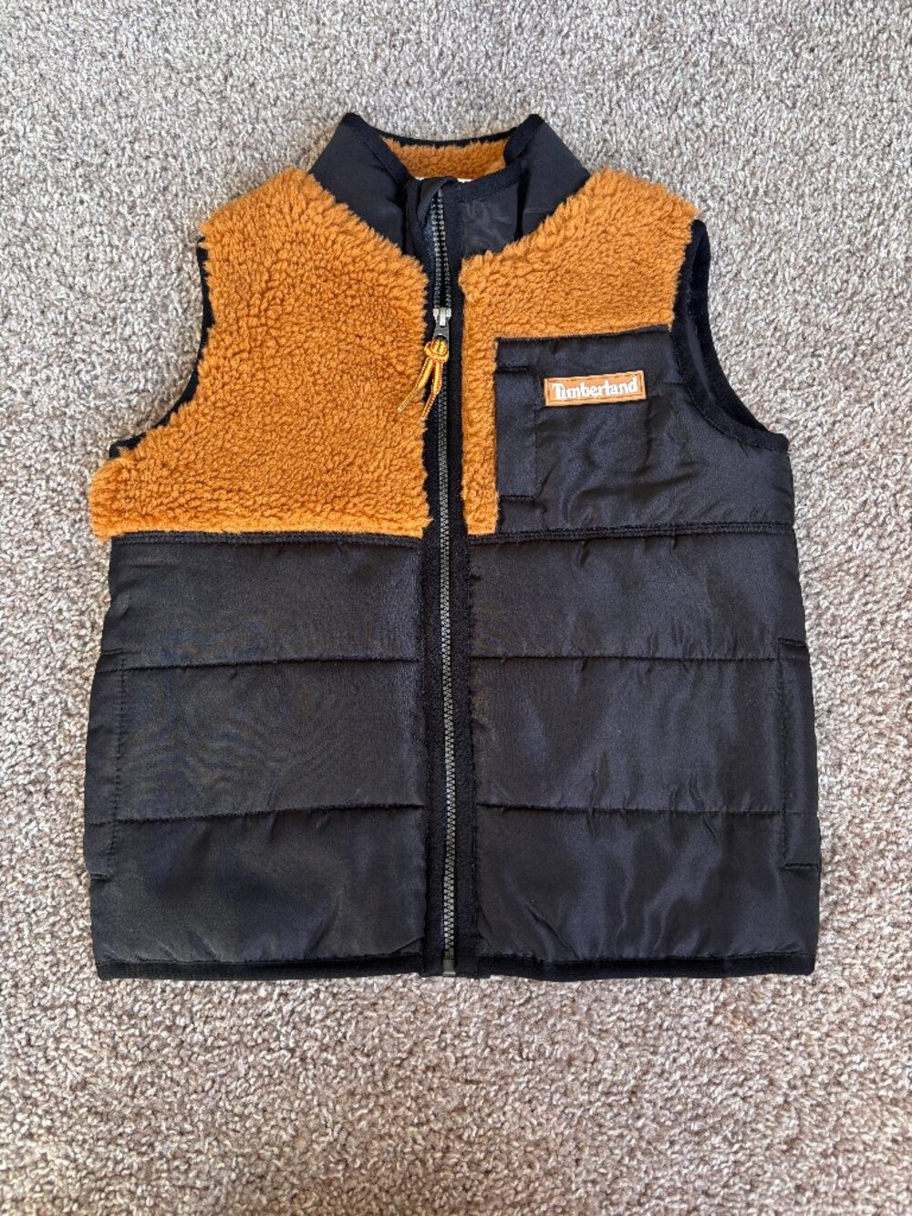 TIMBERLAND Toddler Boy's 24mo/2T Sherpa Puffer Vest Black Tan